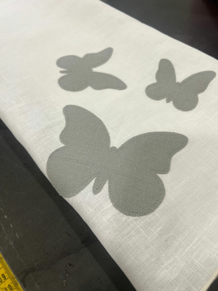 Tenda lino bianco pesante farfalle grigio chiaro